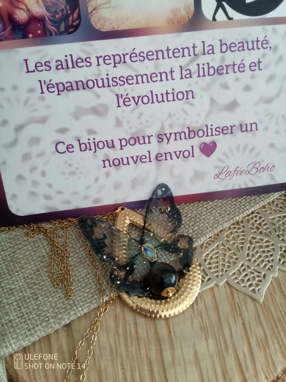 Collier papillon noir avec pierres obsidienne oeil céleste – photo 4